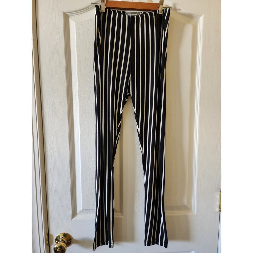Alembika Black White Vertical Stripe Leggings Size 1 Small Monochrome Stretch